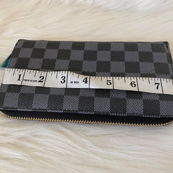 Checkered  Mono Long wallet Women Holder Bank Wallet Card Cash,zipper wallet - Picture 3 of 4